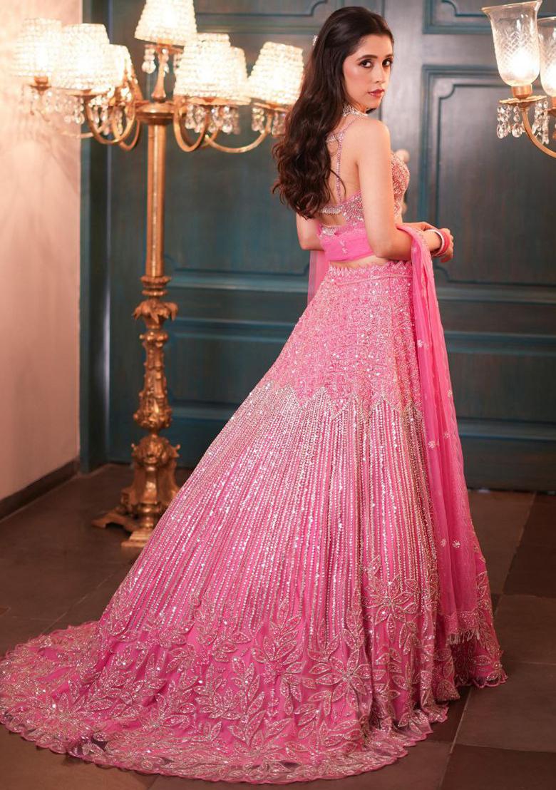 Pink Embroidery Net Lehenga Choli Set