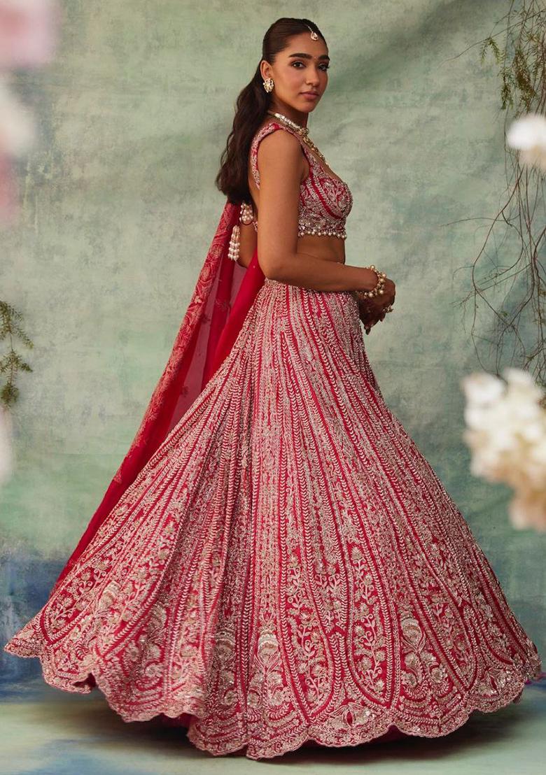 Red Embroidery Silk Lehenga Choli Set