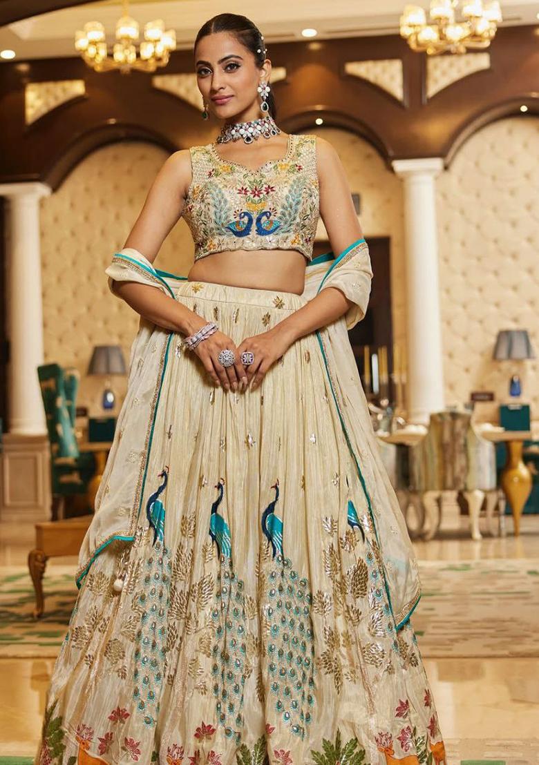 White Embroidery Silk Lehenga Choli Set