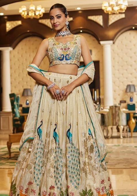White Embroidery Silk Lehenga Choli Set