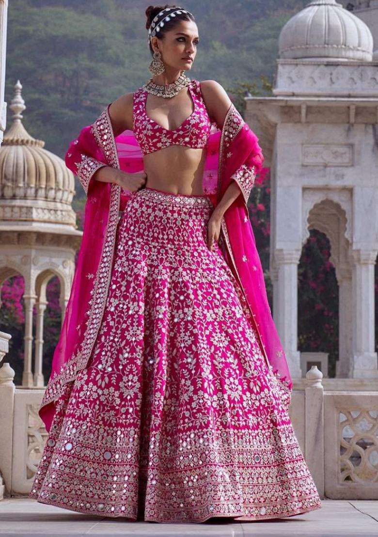 Pink Embroidery Georgette Lehenga Choli Set