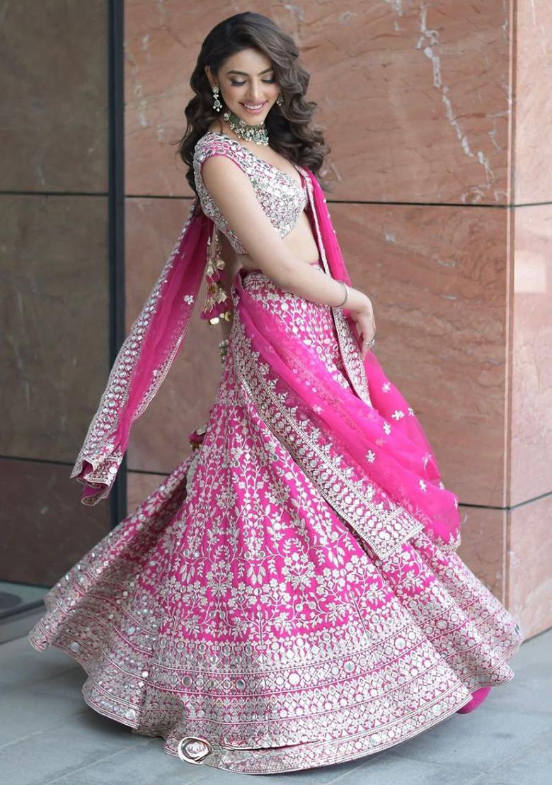 Pink Embroidery Georgette Lehenga Choli Set