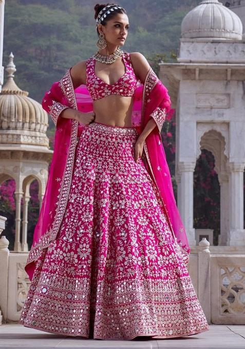 Pink Embroidery Georgette Lehenga Choli Set
