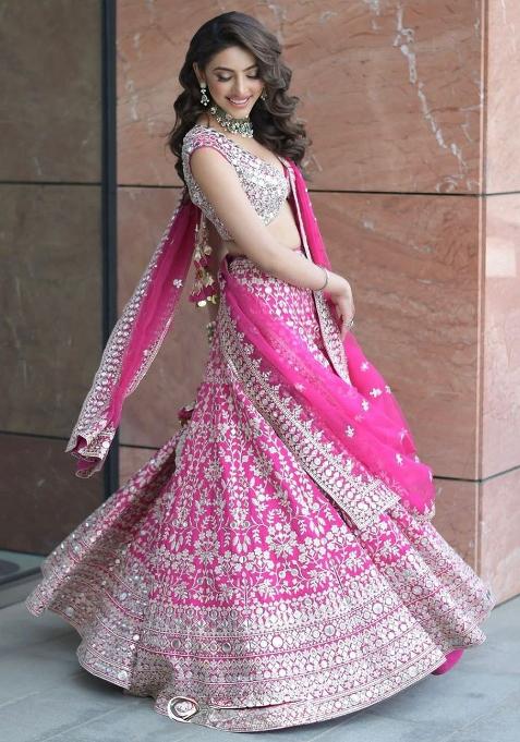 Pink Embroidery Georgette Lehenga Choli Set
