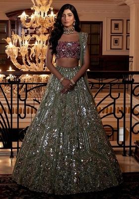 Pista Embroidery Georgette Lehenga Choli Set