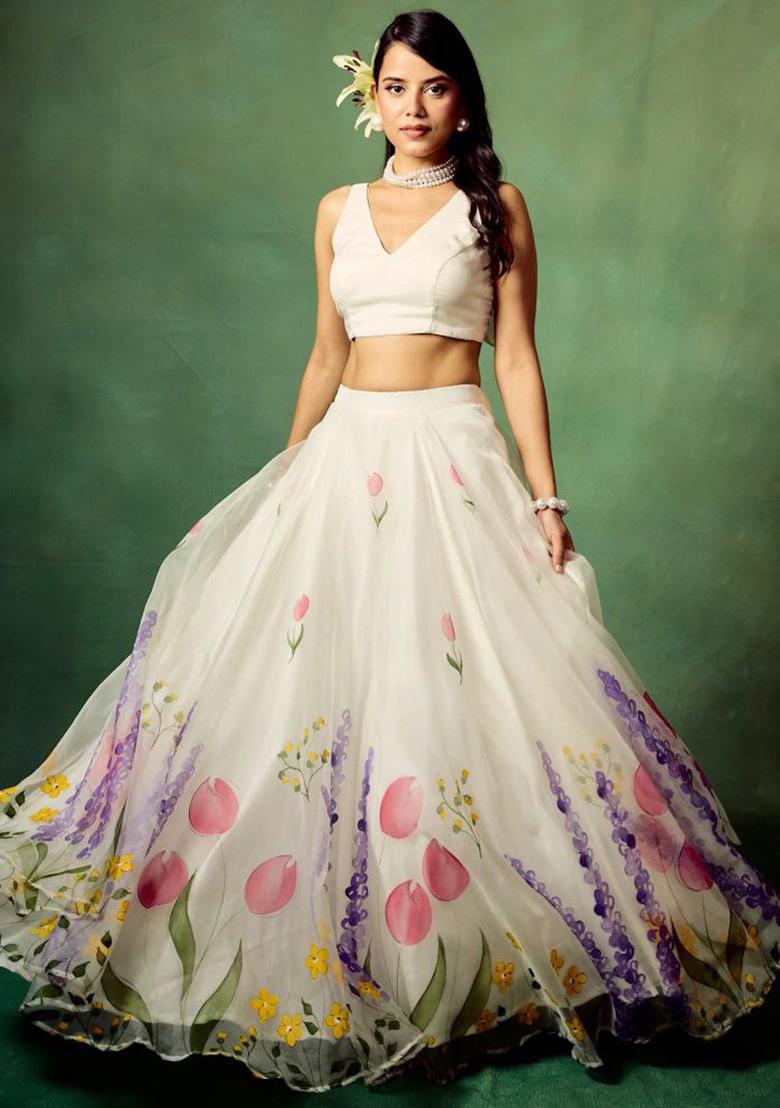 White Embroidery Silk Lehenga Choli Set