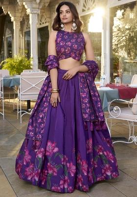Purple Embroidery Silk Lehenga Choli Set