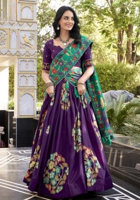 Purple Embroidery Silk Lehenga Choli Set