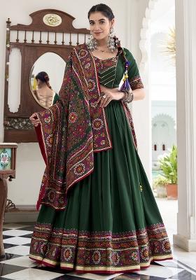 Green Embroidery Silk Lehenga Choli Set