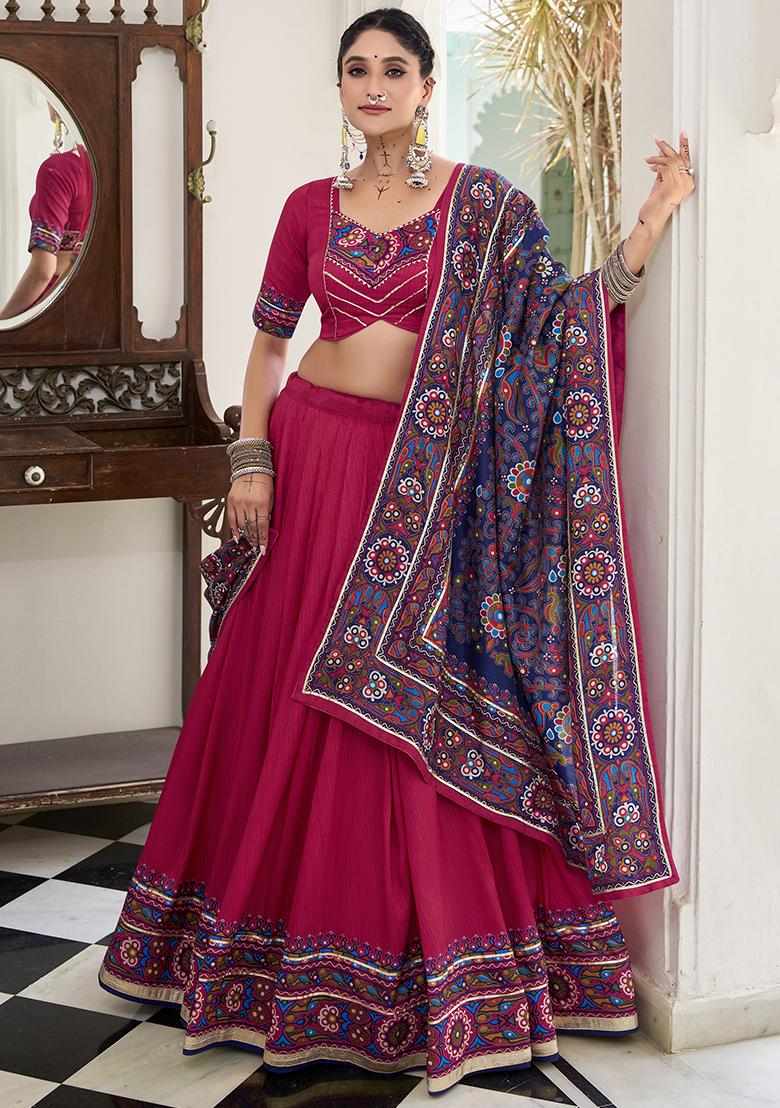 Pink Embroidery Silk Lehenga Choli Set