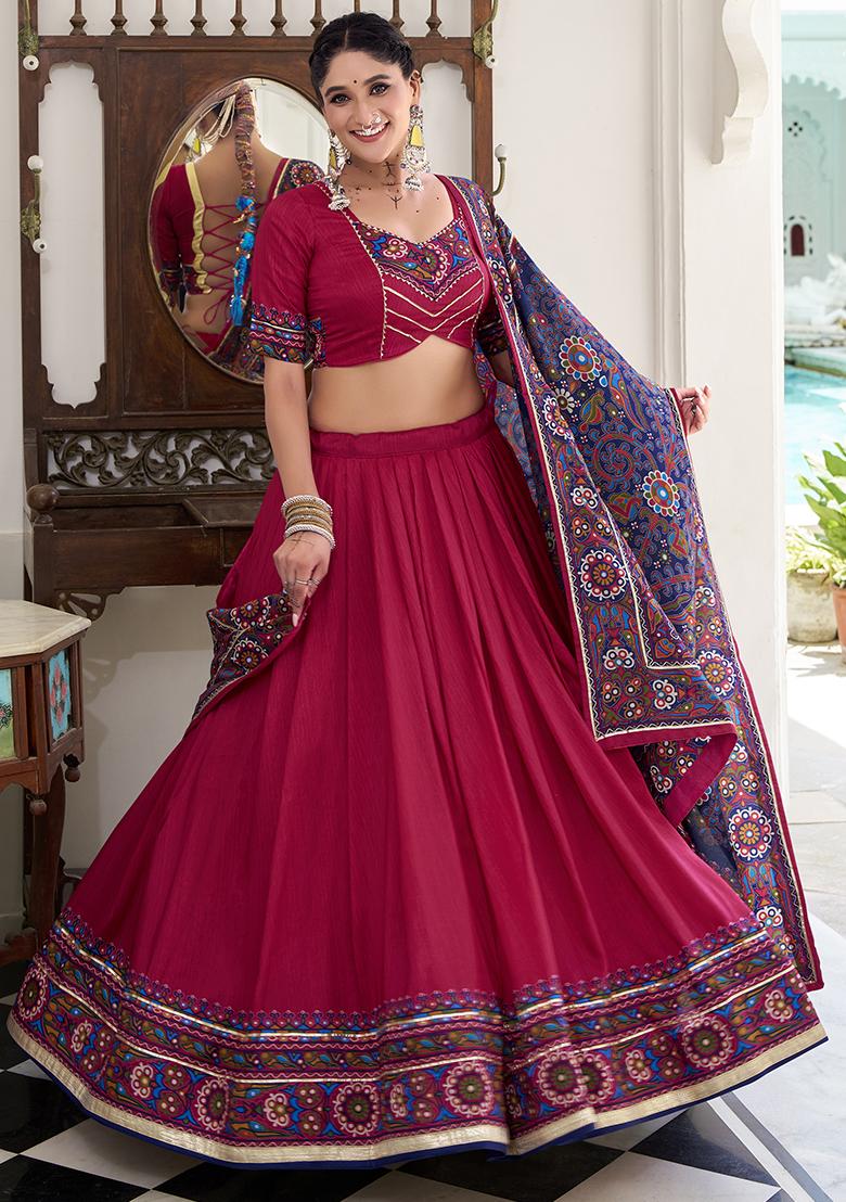 Pink Embroidery Silk Lehenga Choli Set
