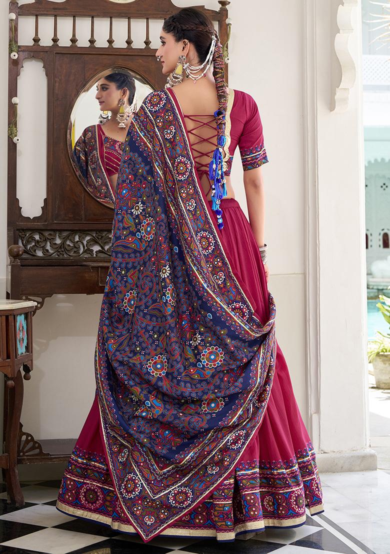 Pink Embroidery Silk Lehenga Choli Set