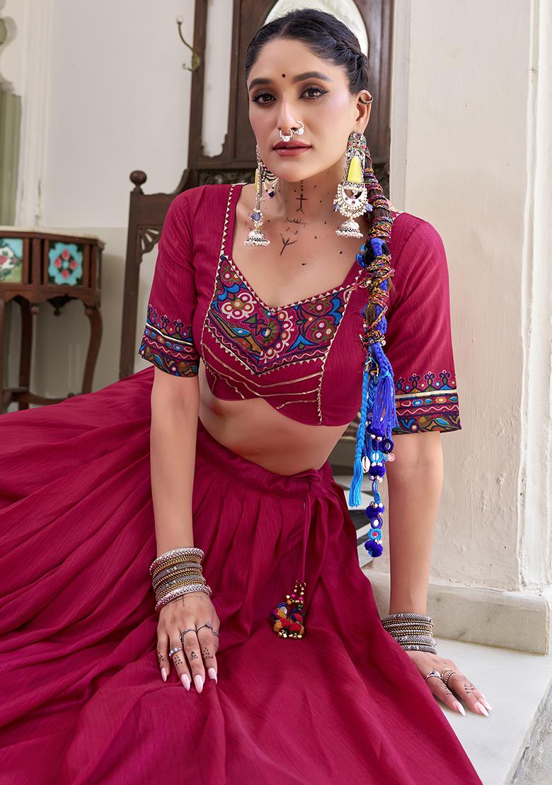 Pink Embroidery Silk Lehenga Choli Set