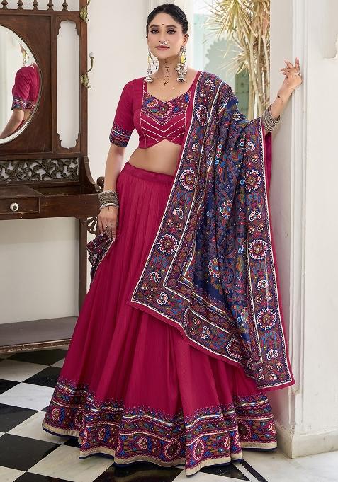 Pink Embroidery Silk Lehenga Choli Set