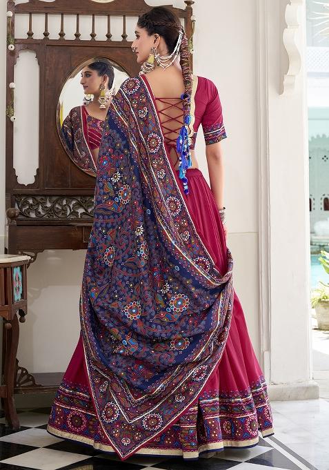 Pink Embroidery Silk Lehenga Choli Set