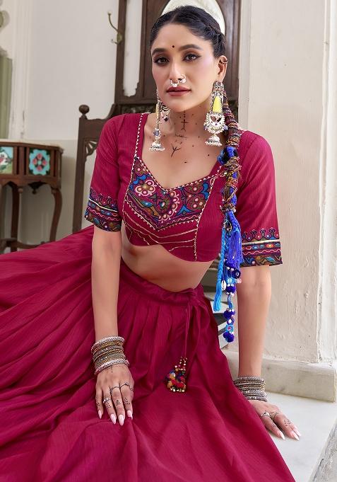 Pink Embroidery Silk Lehenga Choli Set