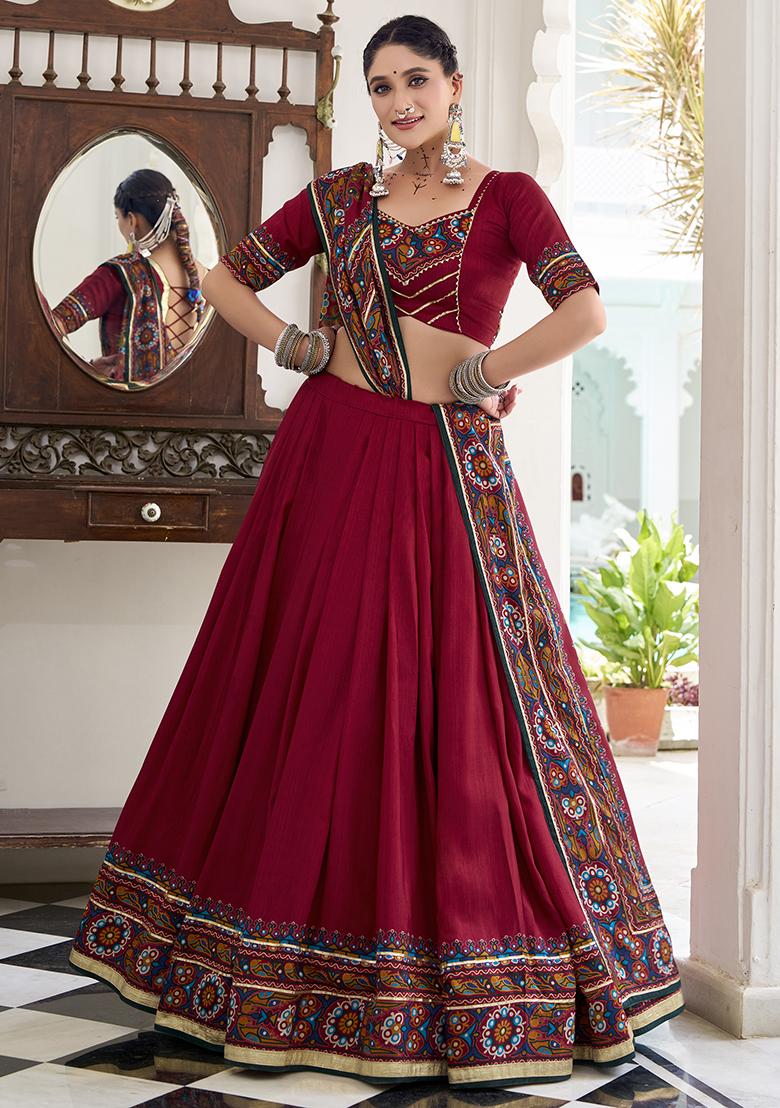 Red Embroidery Silk Lehenga Choli Set