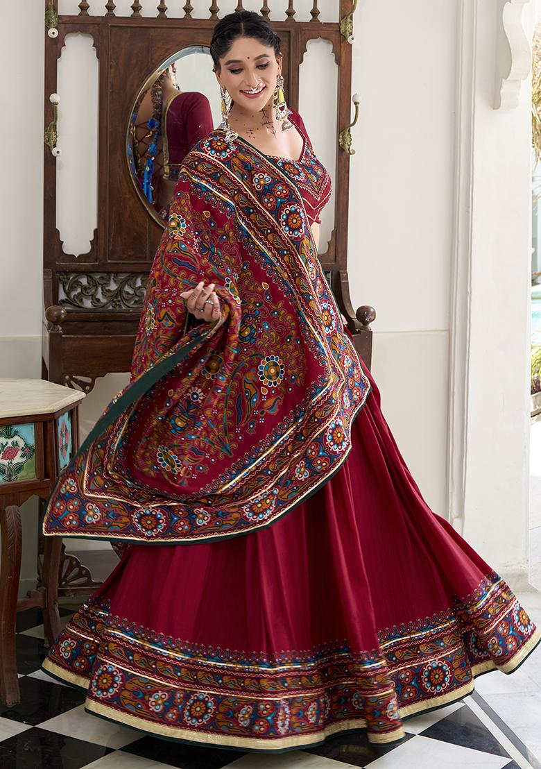 Red Embroidery Silk Lehenga Choli Set