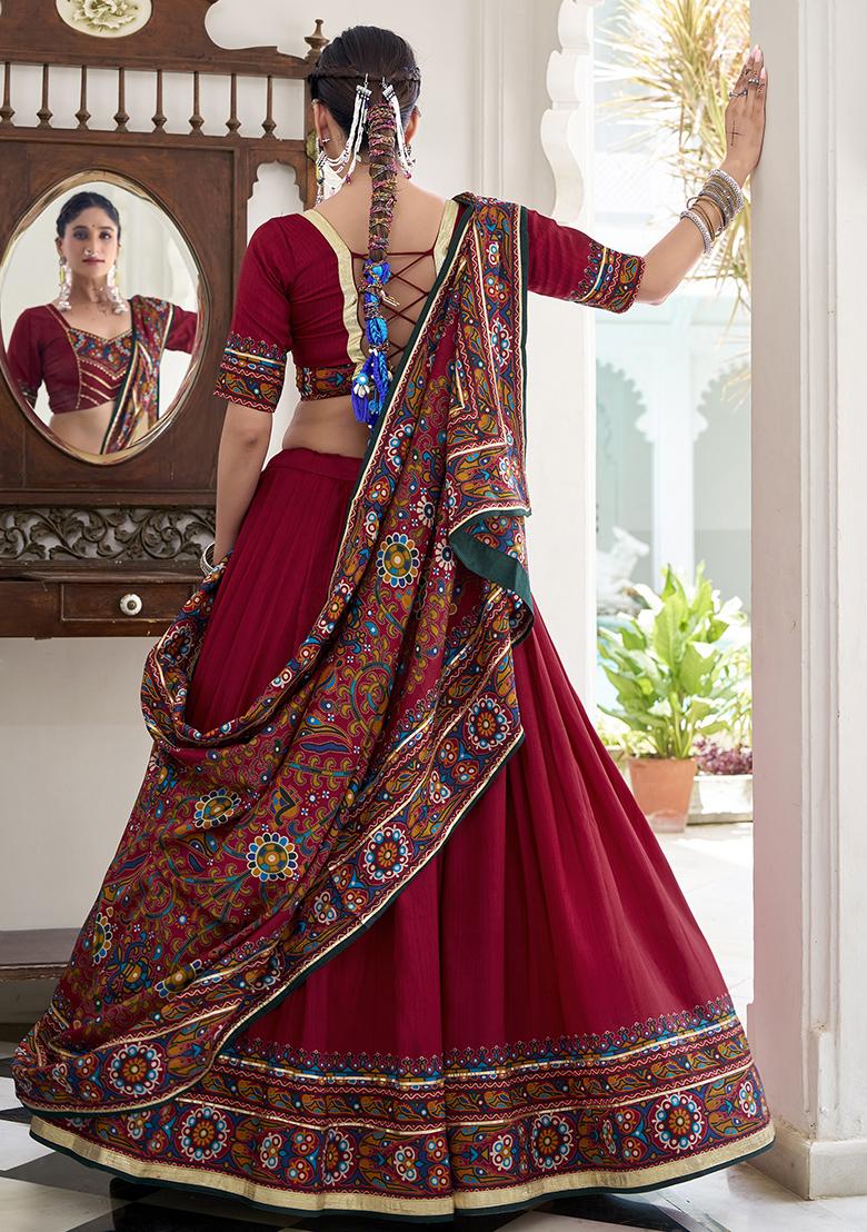 Red Embroidery Silk Lehenga Choli Set