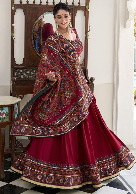 Red Embroidery Silk Lehenga Choli Set