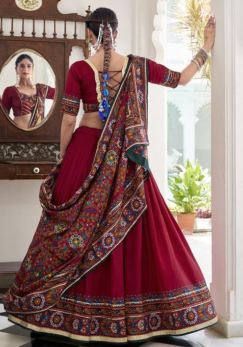 Red Embroidery Silk Lehenga Choli Set