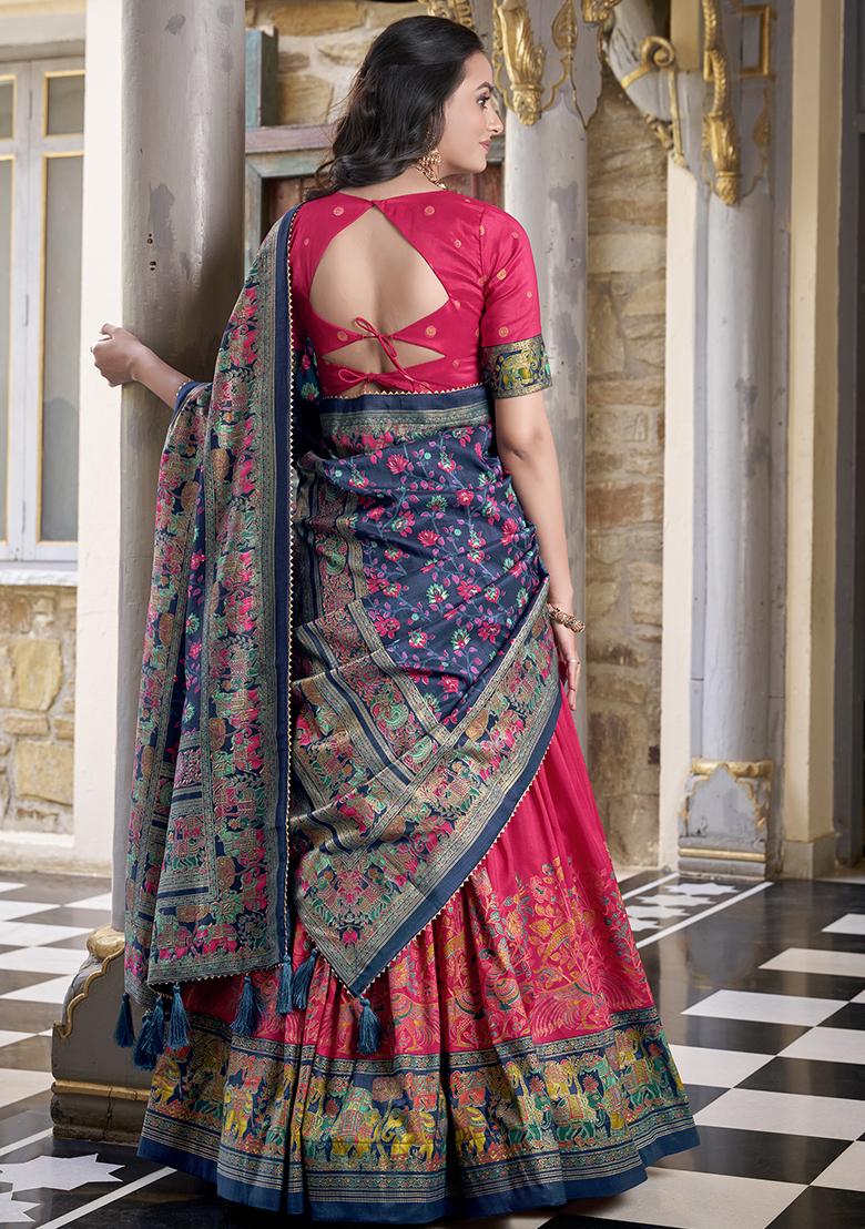 Pink Embroidery Silk Lehenga Choli Set