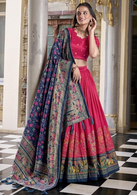 Pink Embroidery Silk Lehenga Choli Set