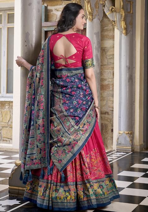 Pink Embroidery Silk Lehenga Choli Set