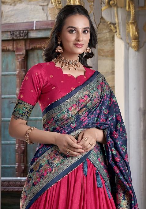 Pink Embroidery Silk Lehenga Choli Set