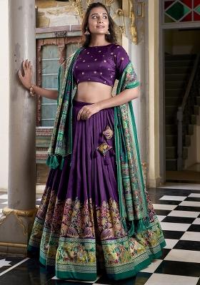 Purple Embroidery Silk Lehenga Choli Set