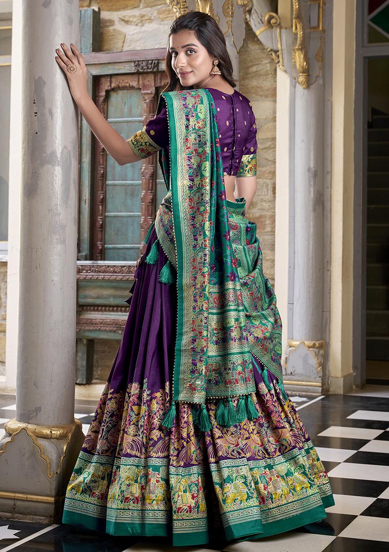 Purple Embroidery Silk Lehenga Choli Set - Indya