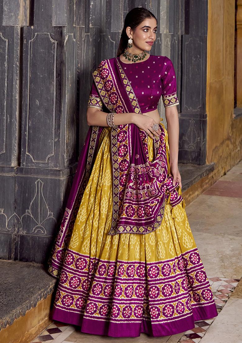Mustard Embroidery Silk Lehenga Choli Set - Indya