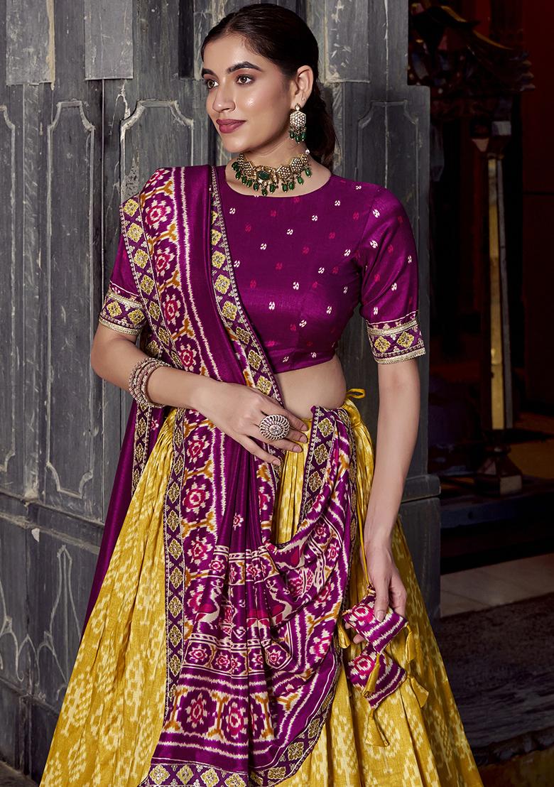 Mustard Embroidery Silk Lehenga Choli Set - Indya