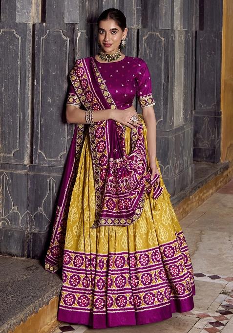 Mustard Embroidery Silk Lehenga Choli Set