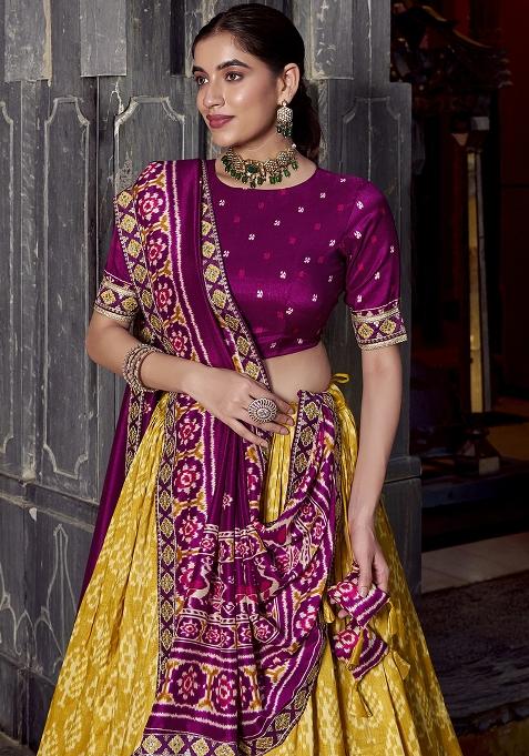 Mustard Embroidery Silk Lehenga Choli Set