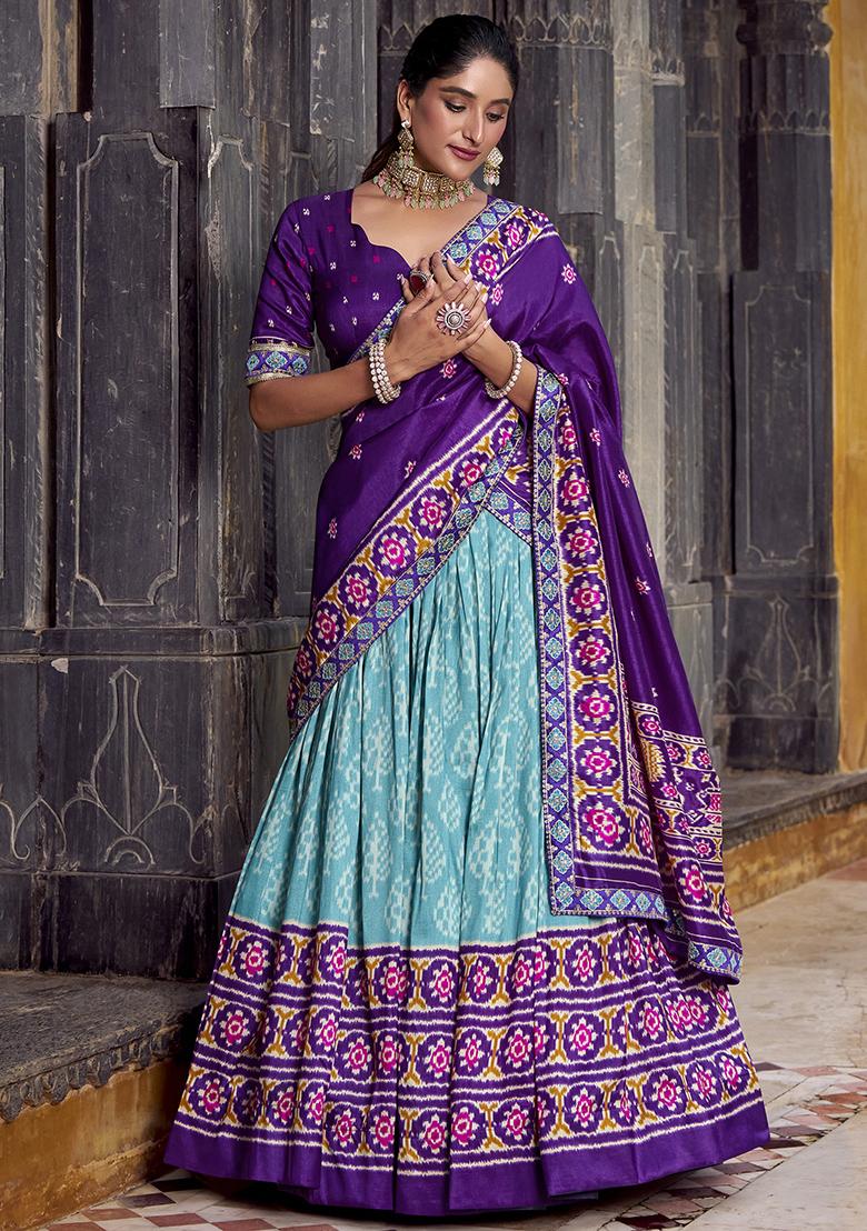 Sky Blue Embroidery Silk Lehenga Choli Set