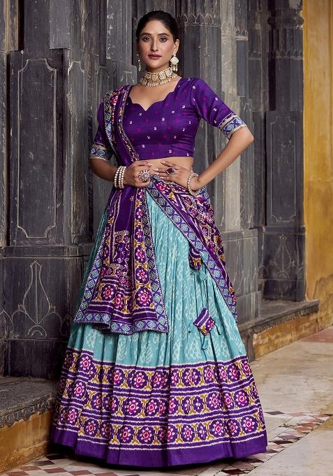 Sky Blue Embroidery Silk Lehenga Choli Set