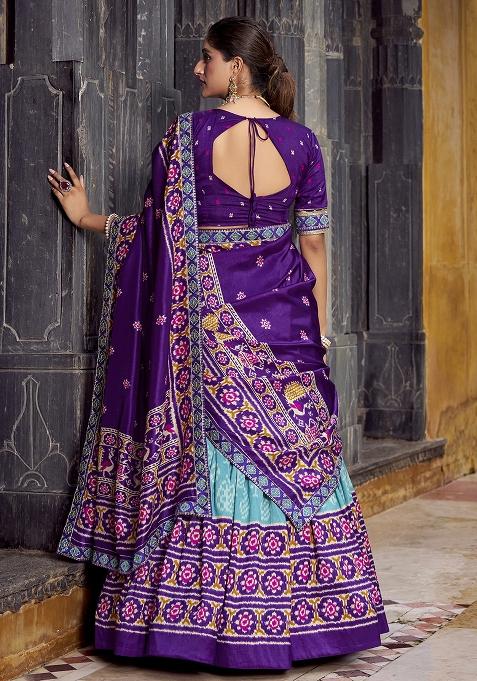 Sky Blue Embroidery Silk Lehenga Choli Set