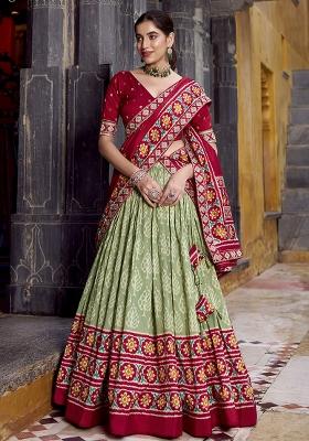 Soft Green Embroidery Silk Lehenga Choli Set