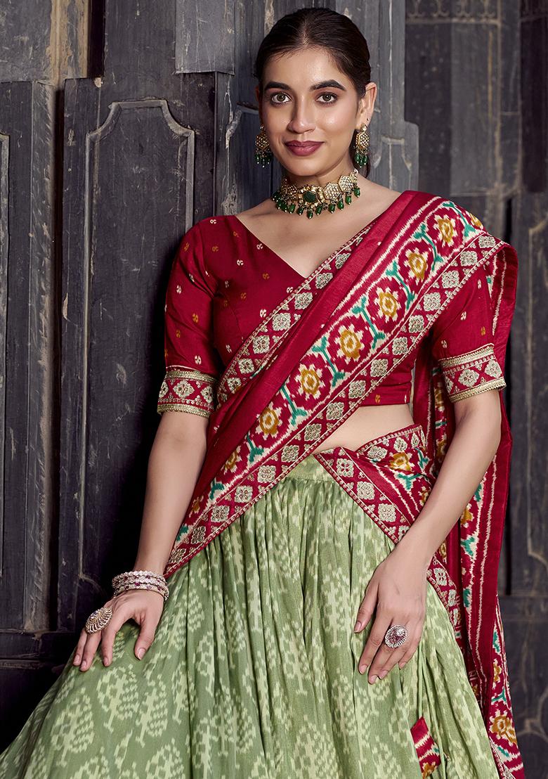Soft Green Embroidery Silk Lehenga Choli Set - Indya