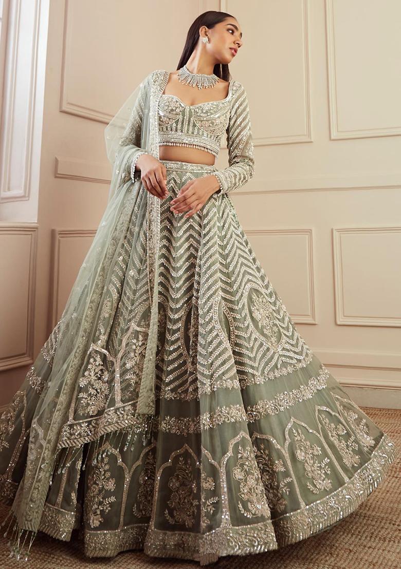 Pista Embroidery Georgette Lehenga Choli Set - Indya