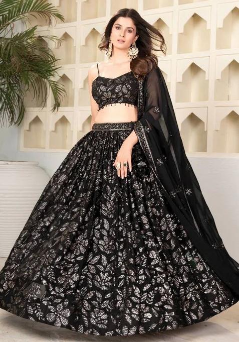 Black Embroidery Georgette Lehenga Choli Set