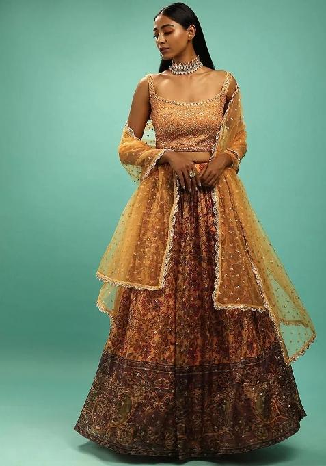 Yellow Thread Embroidery Silk Lehenga Choli Set