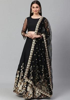 Black Thread Embroidery Net Lehenga Choli Set