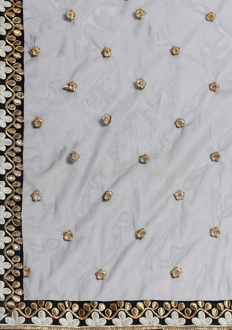 Black Thread Embroidery Net Lehenga Choli Set - Indya