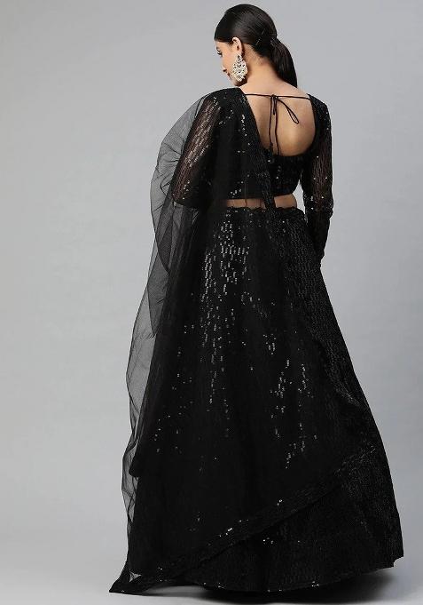 Black Thread Embroidery Net Lehenga Choli Set