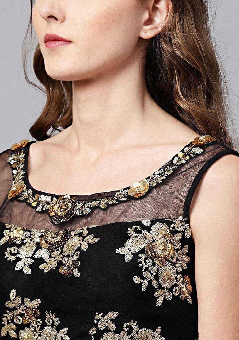 Black Thread Embroidery Net Lehenga Choli Set - Indya