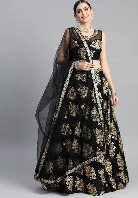Black Thread Embroidery Net Lehenga Choli Set