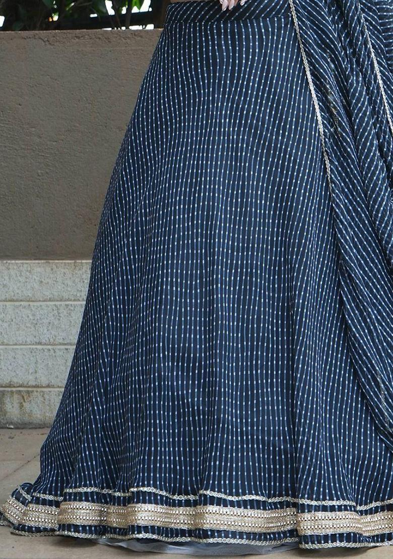 Black Thread Embroidery Georgette Lehenga Choli Set - Indya