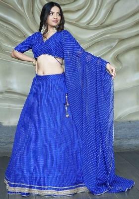 Blue Thread Embroidery Georgette Lehenga Choli Set